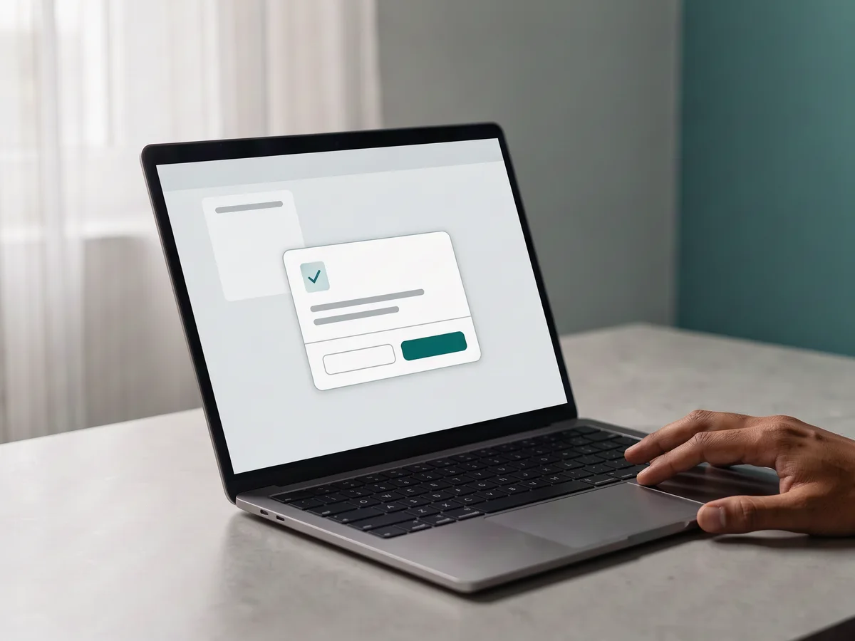 An approval card on a desktop, waiting for a person to click before a message is sent.
